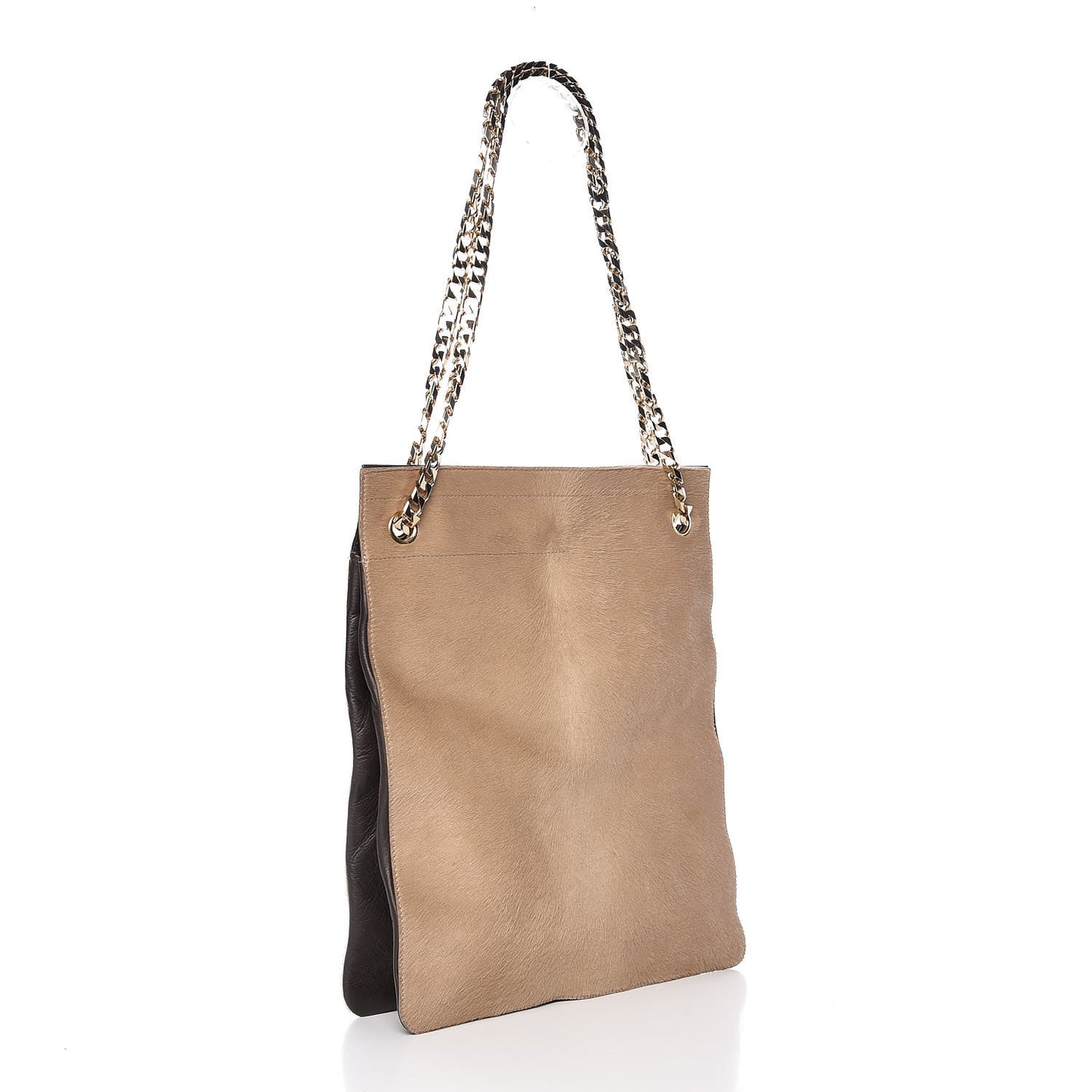 Calf Hair Shark Lock Tote White Brown