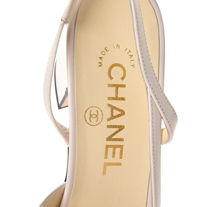 Chanel Glazed Calfskin Cap Toe CC Slingback Pumps 37 Ivory Black 7 of 9