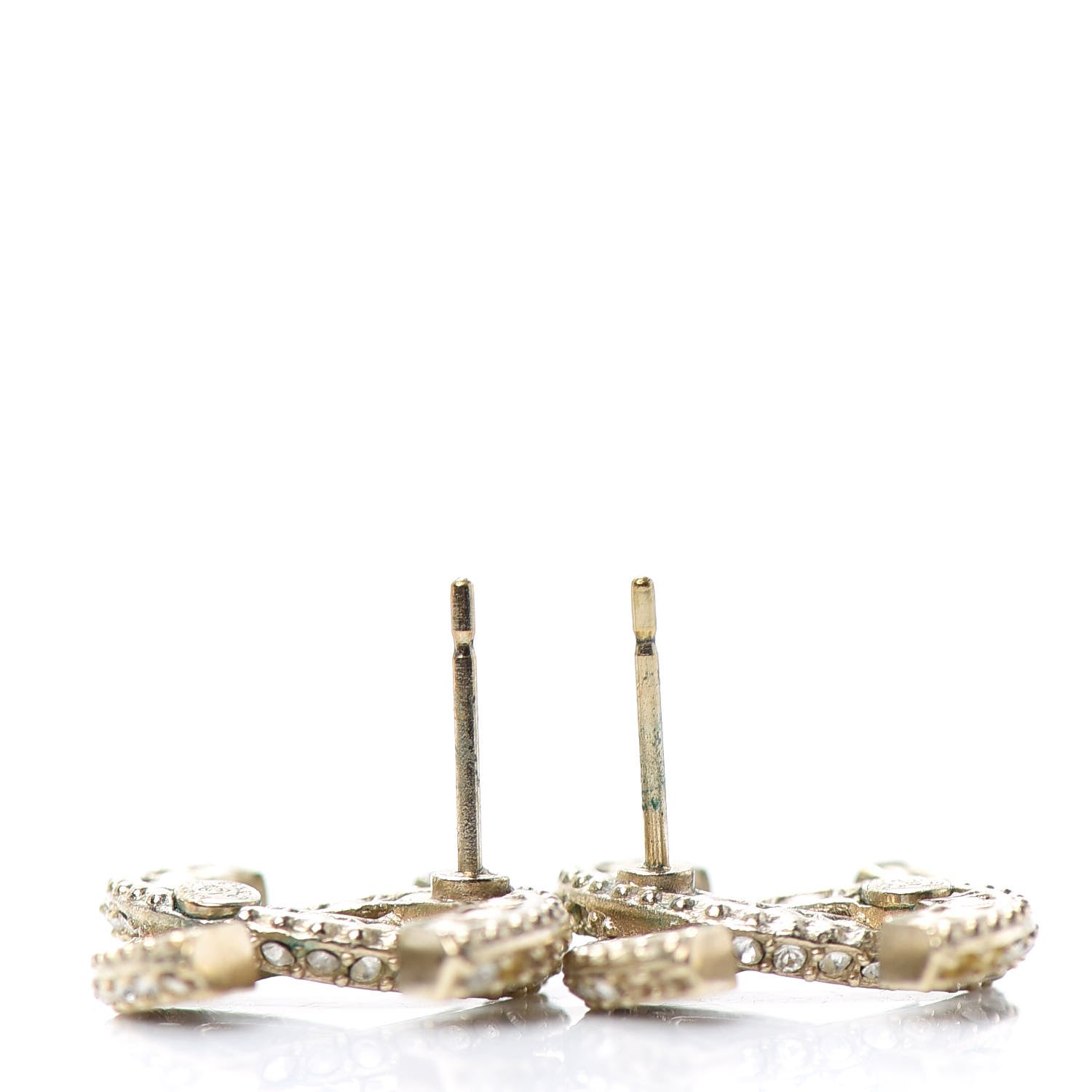 Chanel Crystal Timeless CC Earrings Light Gold 3 of 4
