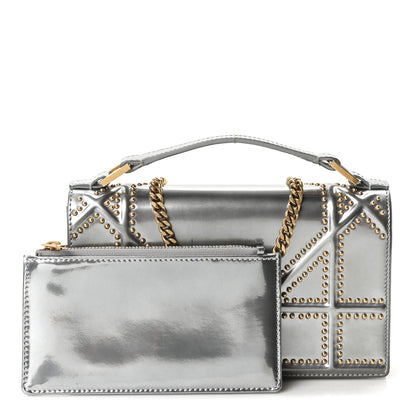 Christian Dior Metallic Patent Studded Diorama Top Handle Wallet on Chain Pouch Silver 3 of 11