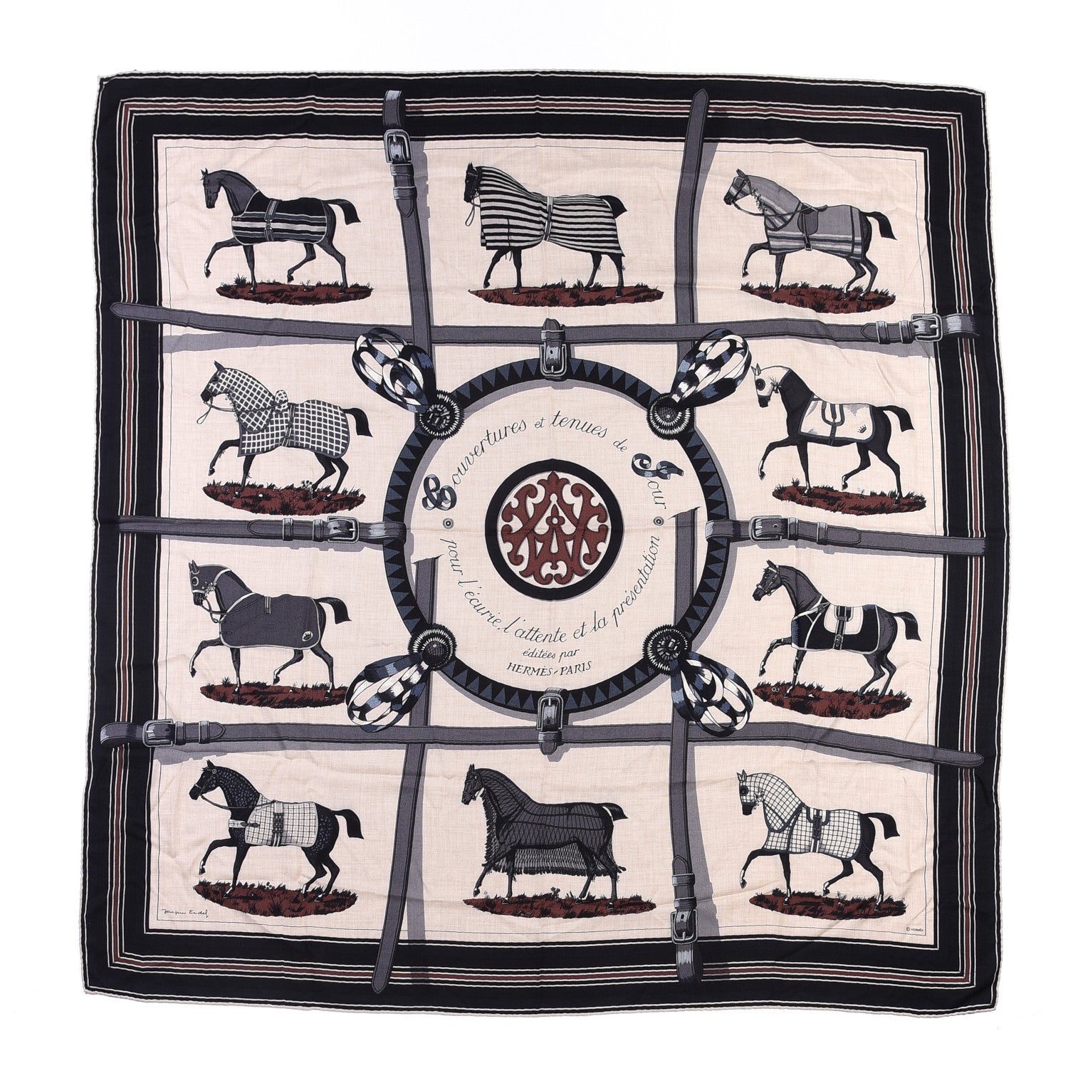 Hermes Silk Cashmere Couvertures Et Tenues de Jour Shawl 140 Natural Black 1 of 4