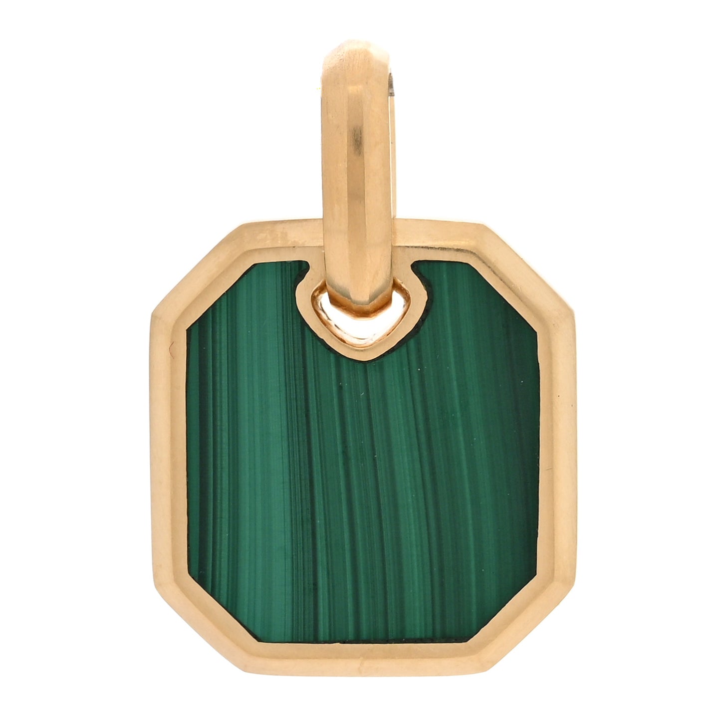 18K Yellow Gold Malachite 15mm Octagonal Amulet Pendant