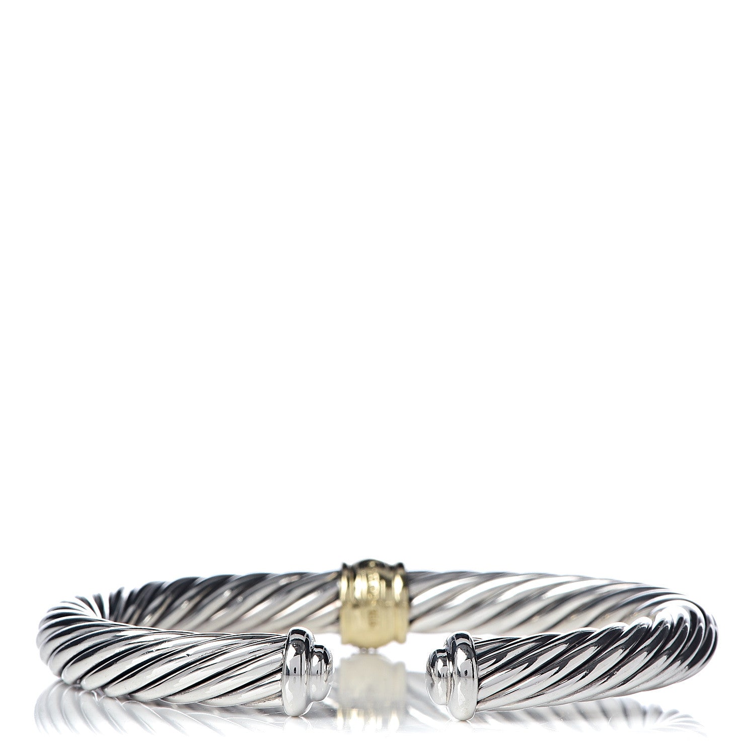 David Yurman Sterling Silver 18K Yellow Gold Diamond 7mm Cable Classics Station Bracelet 3 of 4