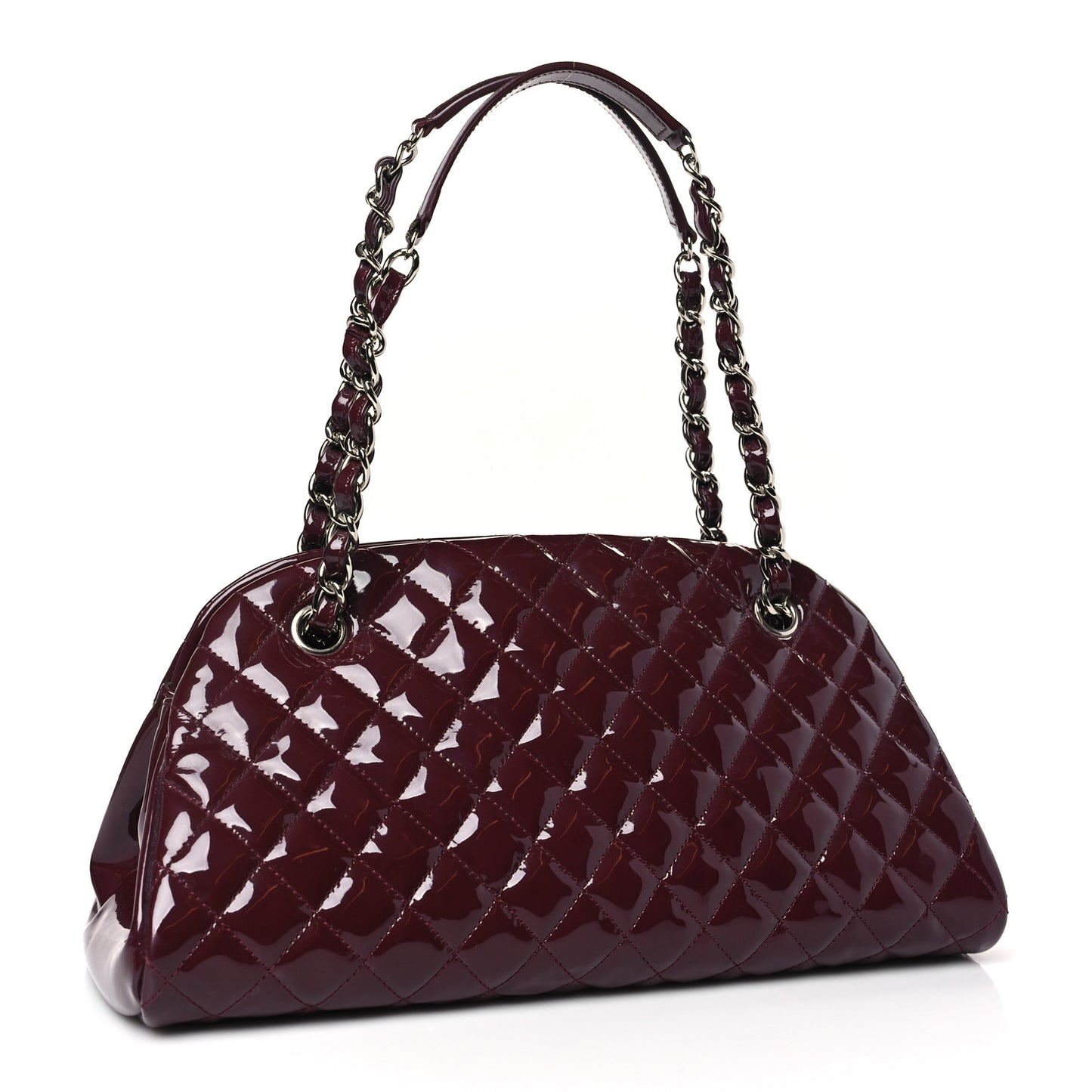 Patent Quilted Medium Just Mademoiselle Bowling Bag Burgundy