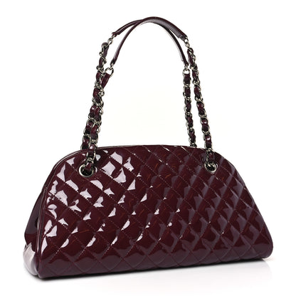 Chanel Patent Quilted Medium Just Mademoiselle Bowling Bag Burgundy 3 of 9