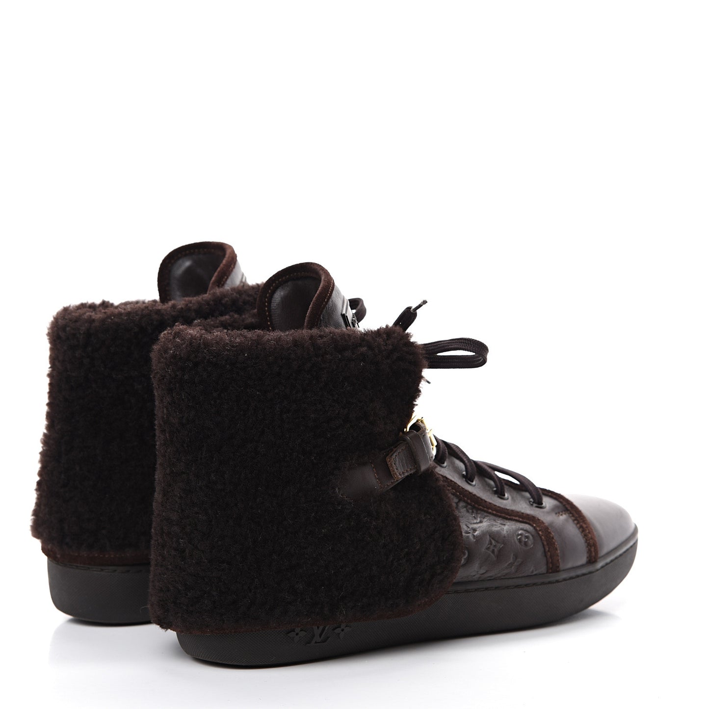 Calfskin Embossed Lamb Fur Polka Boots 39.5 Brown