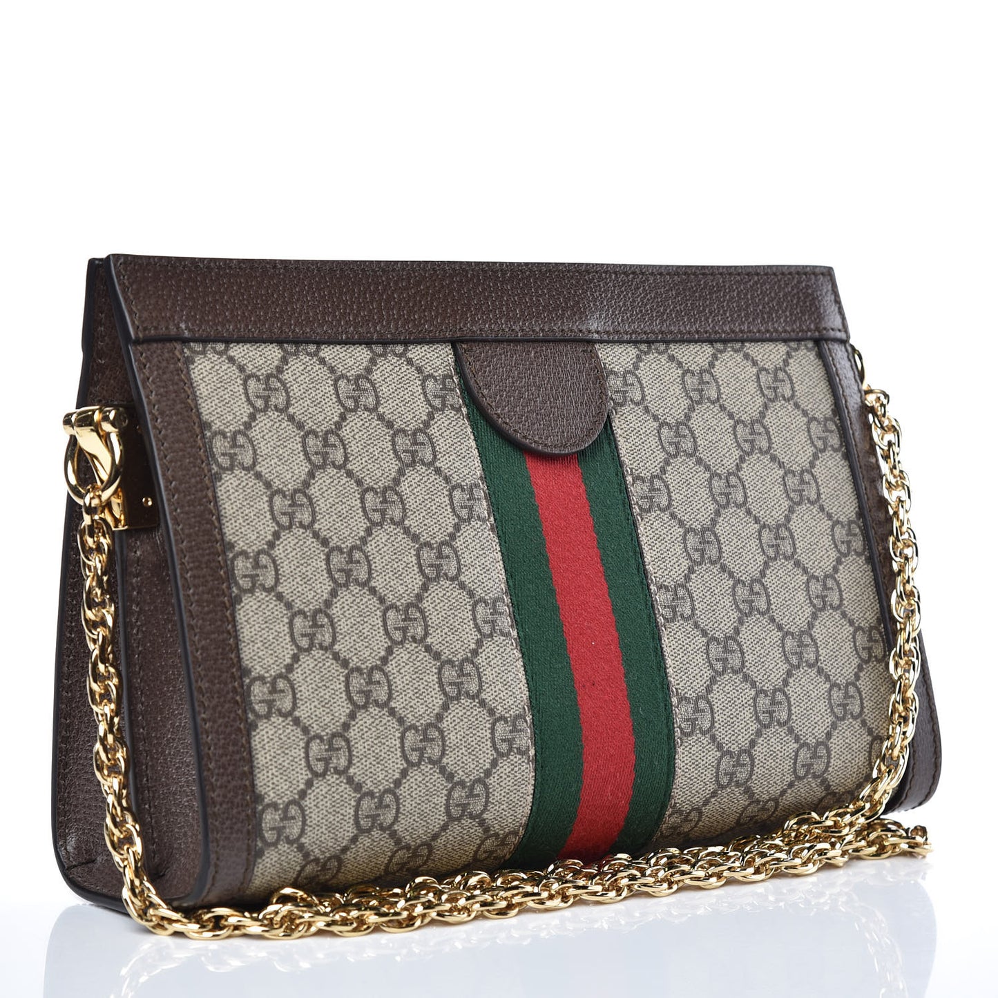GG Supreme Monogram Web Small Ophidia Chain Shoulder Bag Brown