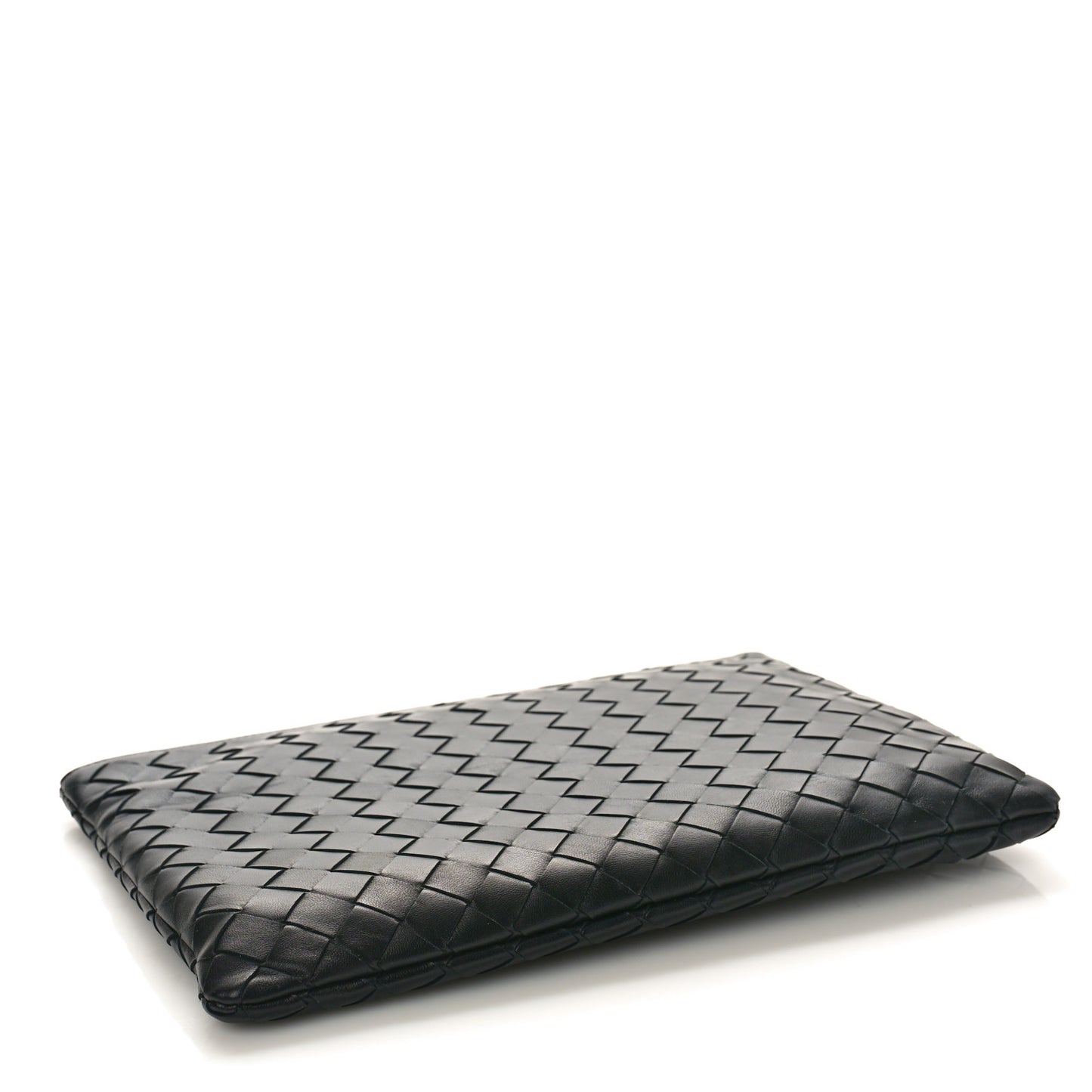 Nappa Intrecciato Medium Flat Zip Pouch Black