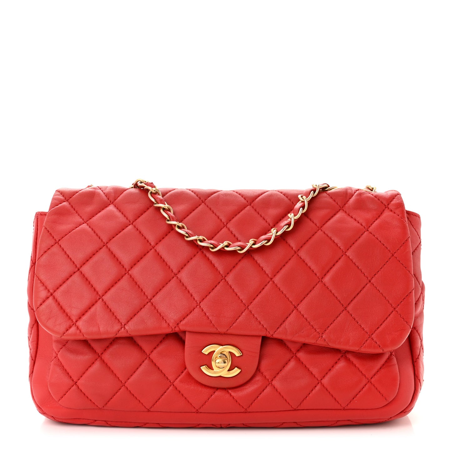 Lambskin Quilted Large Now and Forever Flap Red