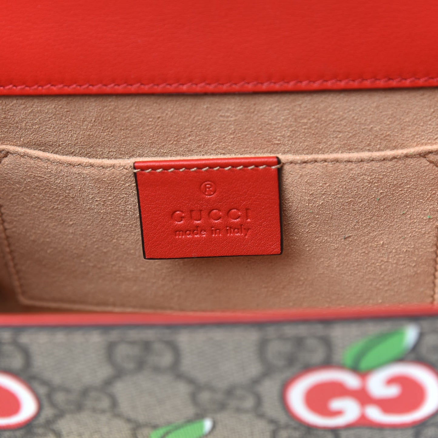 GG Supreme Monogram Apple Small Padlock Shoulder Bag Beige Multicolor Lobster Red