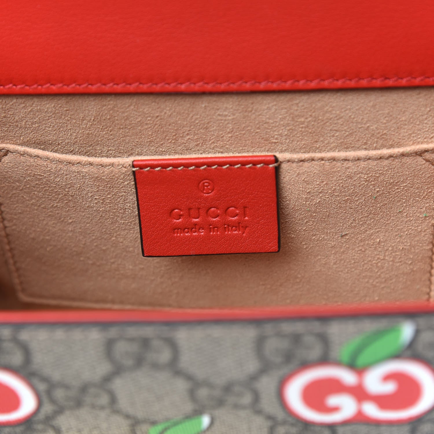 Gucci GG Supreme Monogram Apple Small Padlock Shoulder Bag Beige Multicolor Lobster Red 6 of 9