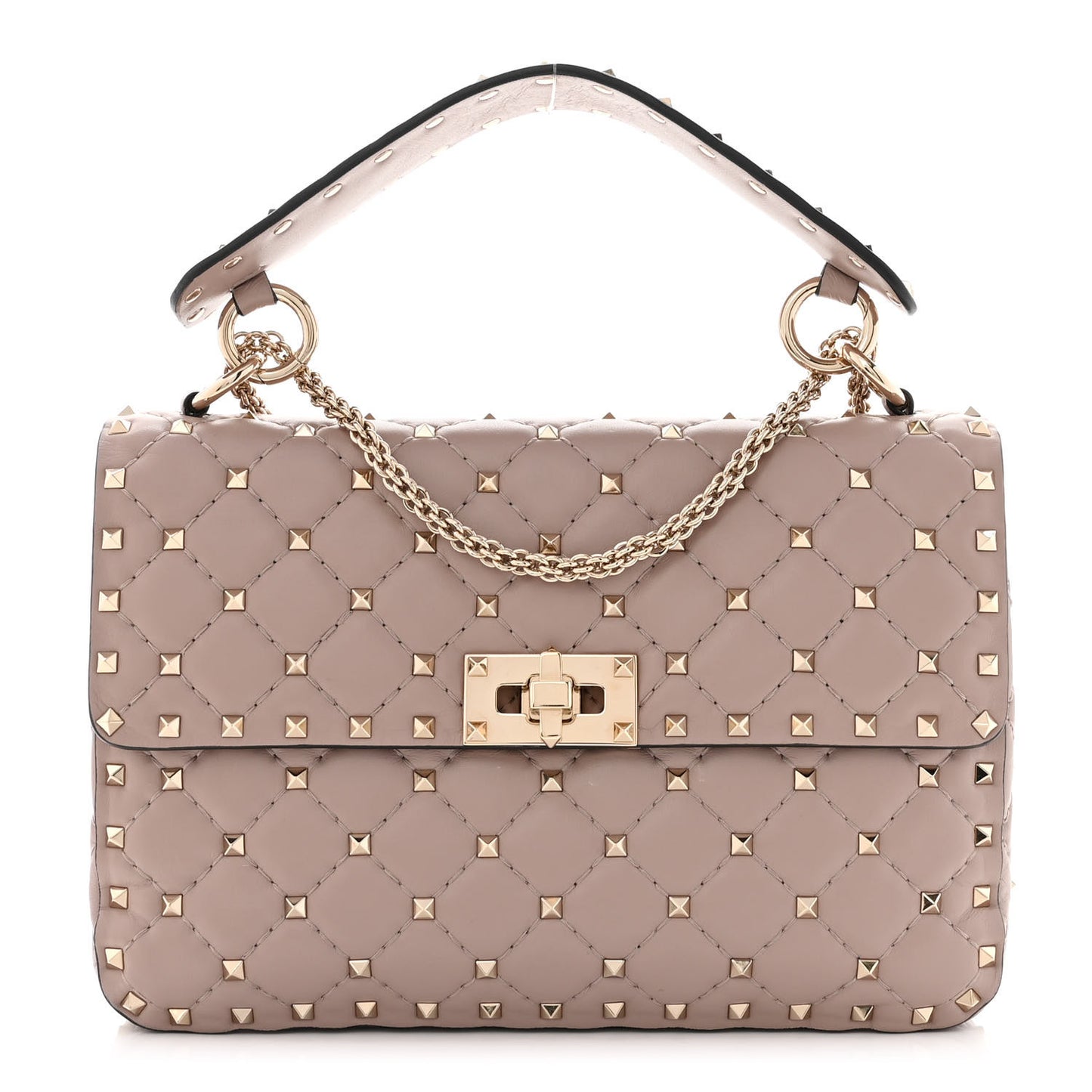 Lambskin Medium Rockstud Spike Shoulder Bag Poudre