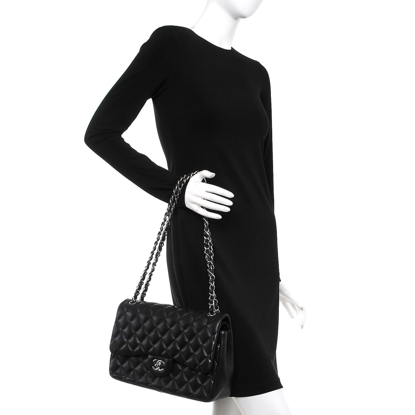 Lambskin Quilted Jumbo Double Flap Black