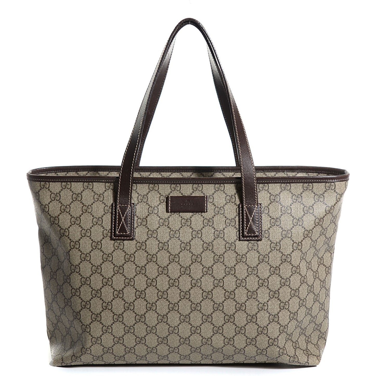 GG Supreme Monogram Medium Zippered Shopping Tote Dark Brown