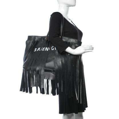 Balenciaga Calfskin Fringe Laundry Cabas Black 2 of 10