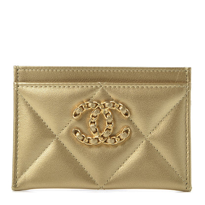 Chanel Metallic Goatskin Quilted Chanel 19 Card Holder Gold 1 of 10