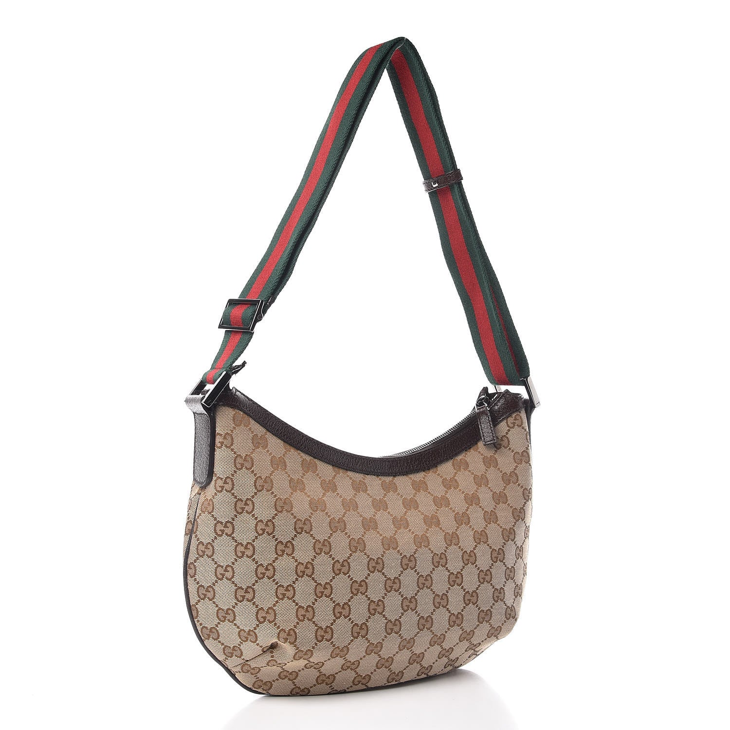 Gucci Monogram Web Medium Half Moon Hobo Dark Brown 3 of 9