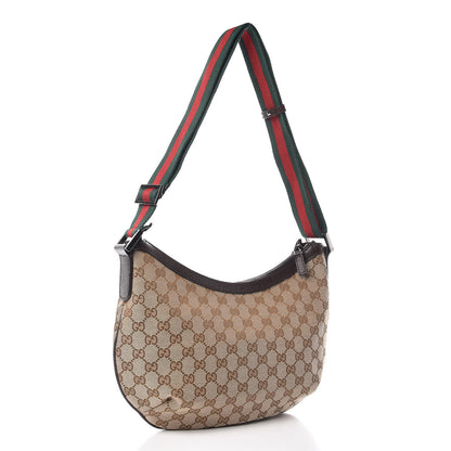 Gucci Monogram Web Medium Half Moon Hobo Dark Brown 3 of 9