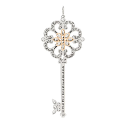 Tiffany Platinum 18K Yellow Gold Diamond Enchant Primrose Key Pendant 3 of 6