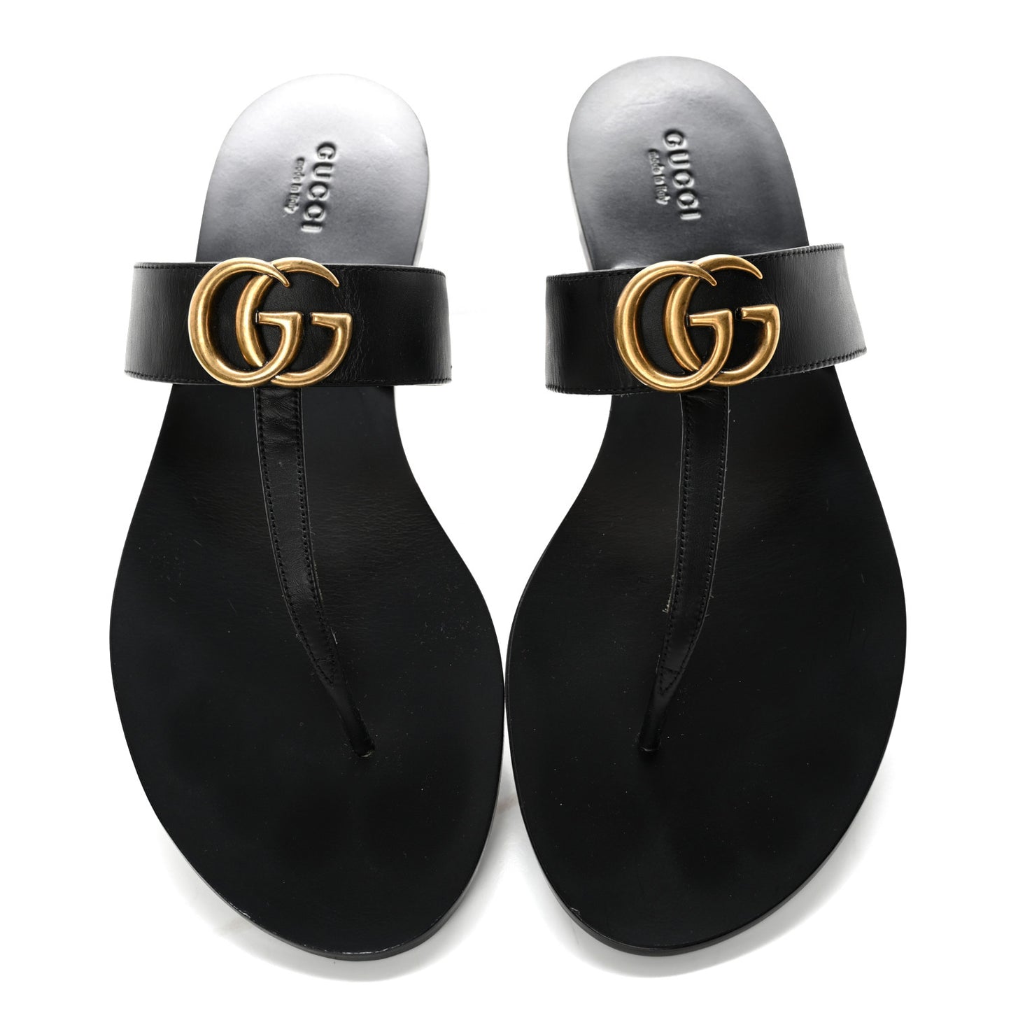 Calfskin GG Marmont Thong Sandals 39.5 Black