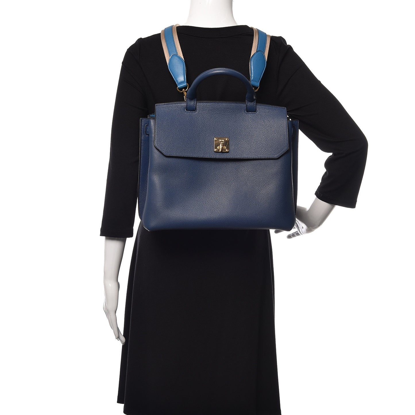 Grained Calfskin Large Milla Convertible Backpack Navy
