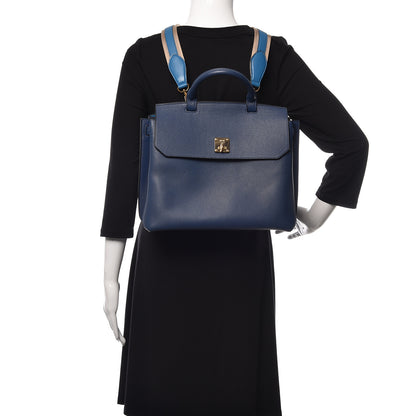 MCM Grained Calfskin Large Milla Convertible Backpack Navy 2 of 13