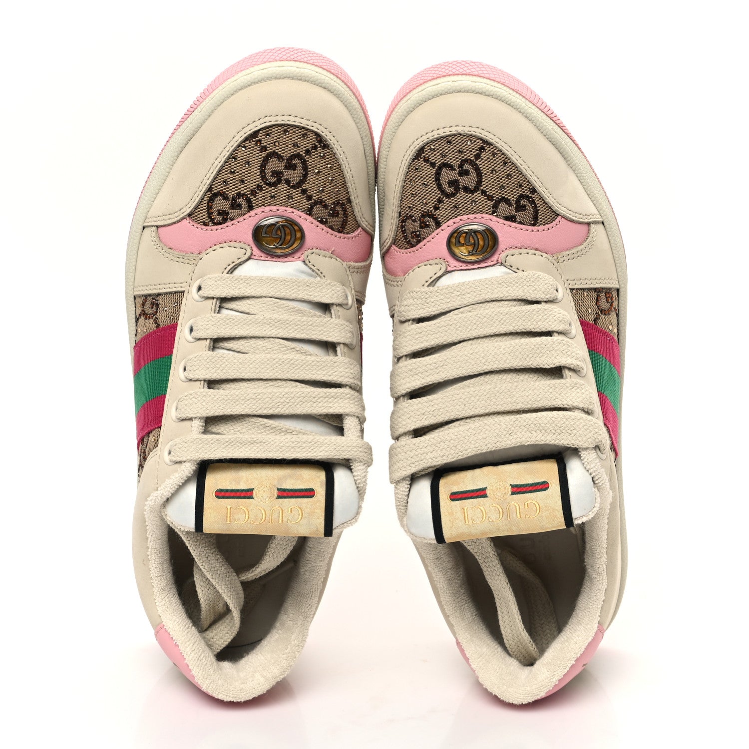 Gucci Calfskin GG Supreme Crystals Web Screener Sneakers 35.5 Beige Ebony Wild Rose 2 of 9