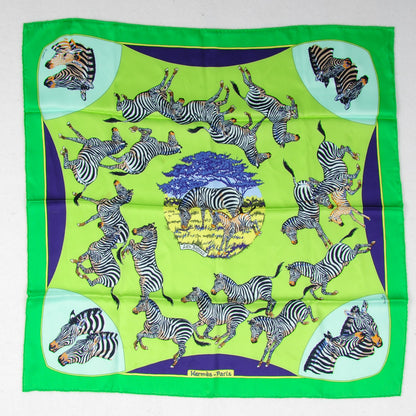 Hermes Silk Les Zebras Scarf 70 Vert Pistache Bleu 2 of 5