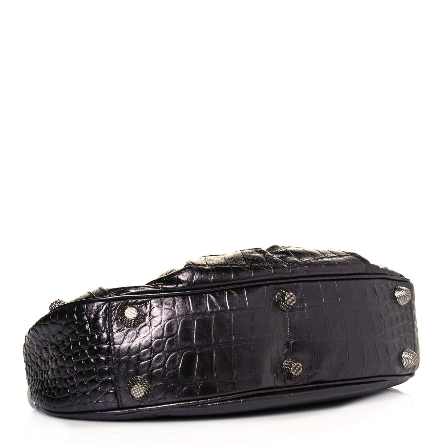 Metallic Calfskin Crocodile Embossed Crystal Small Le Cagole Shoulder Bag Gunmetal