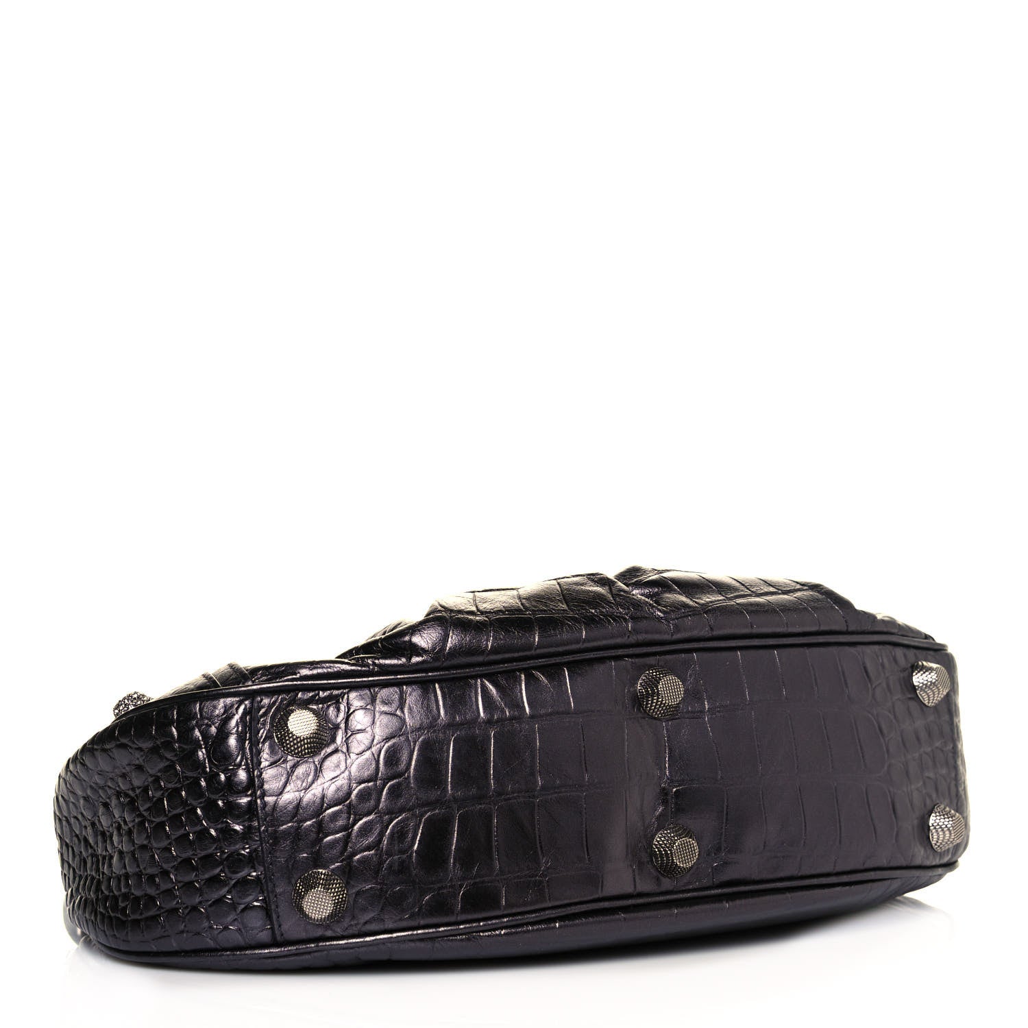 Balenciaga Metallic Calfskin Crocodile Embossed Crystal Small Le Cagole Shoulder Bag Gunmetal 3 of 12