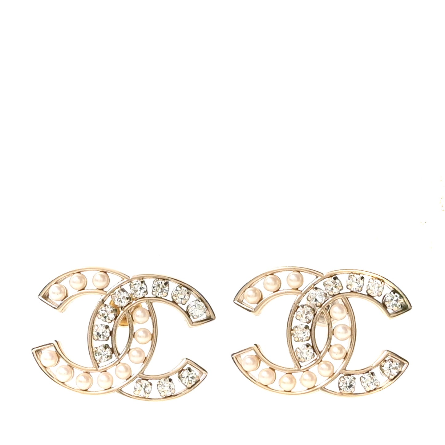Pearl Crystal CC Earrings Gold