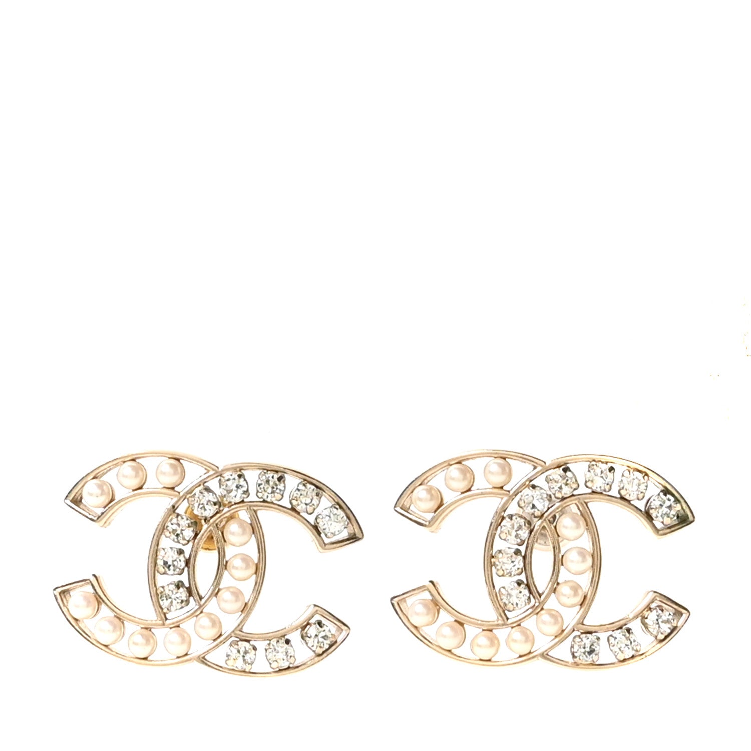 Chanel Pearl Crystal CC Earrings Gold 1 of 5