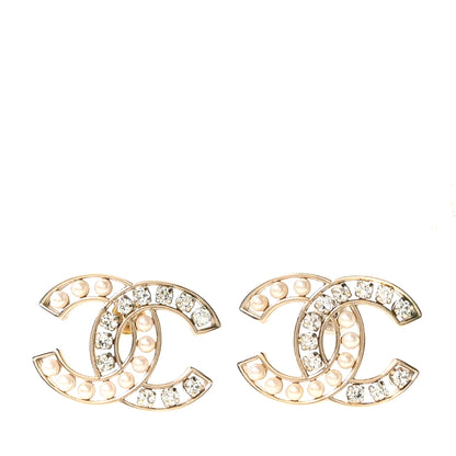 Chanel Pearl Crystal CC Earrings Gold 1 of 5