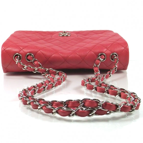 Caviar JUMBO Classic Flap Fuchsia Red