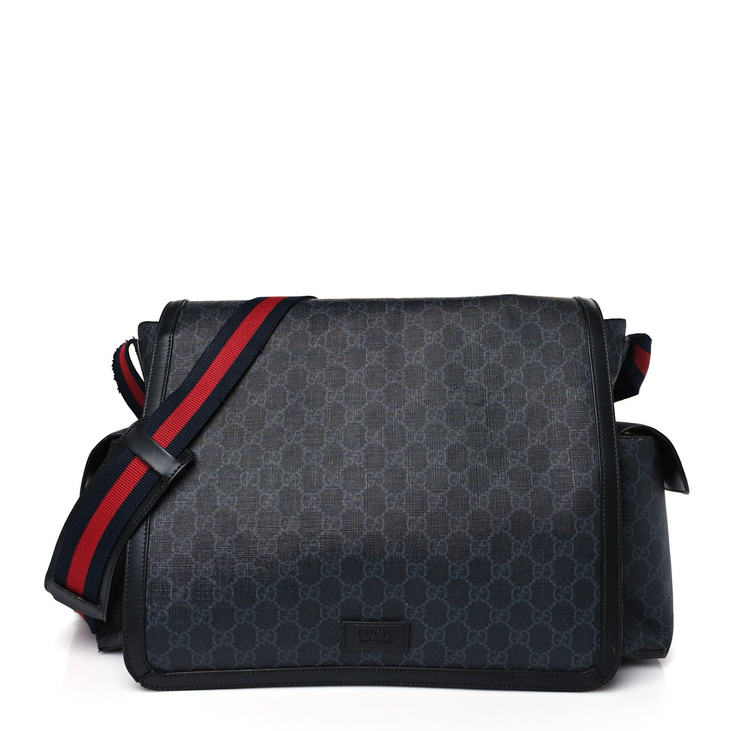 Gucci GG Supreme Monogram Web Messenger Diaper Bag Black Grey 2 of 14