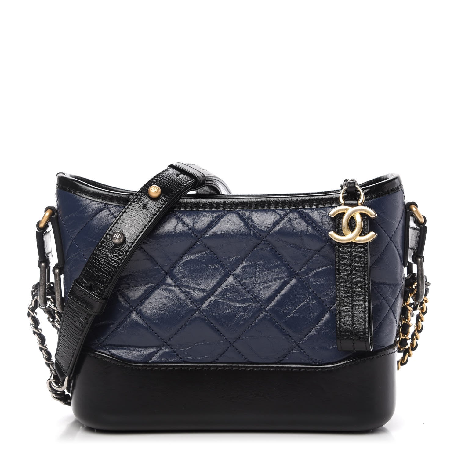 Chanel Aged Calfskin Quilted Small Gabrielle Hobo Navy Black 1 of 11