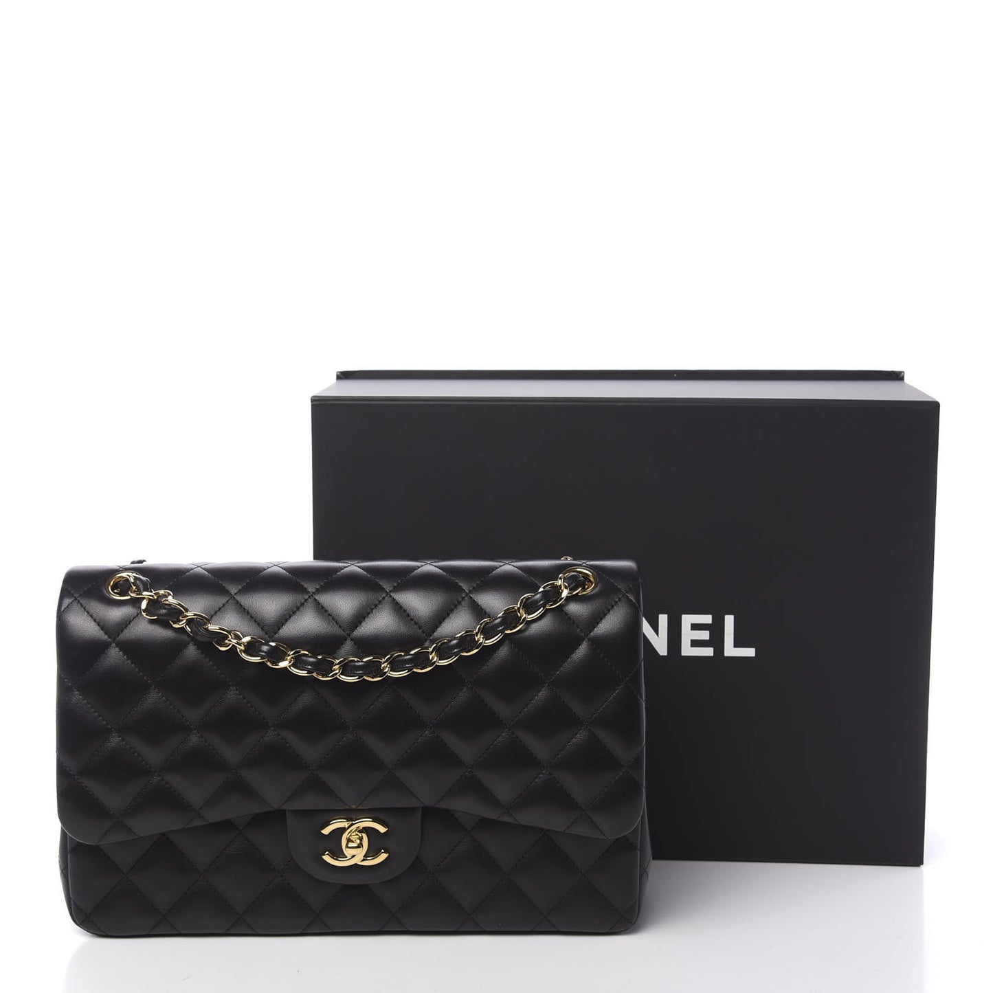 Lambskin Quilted Jumbo Double Flap Black