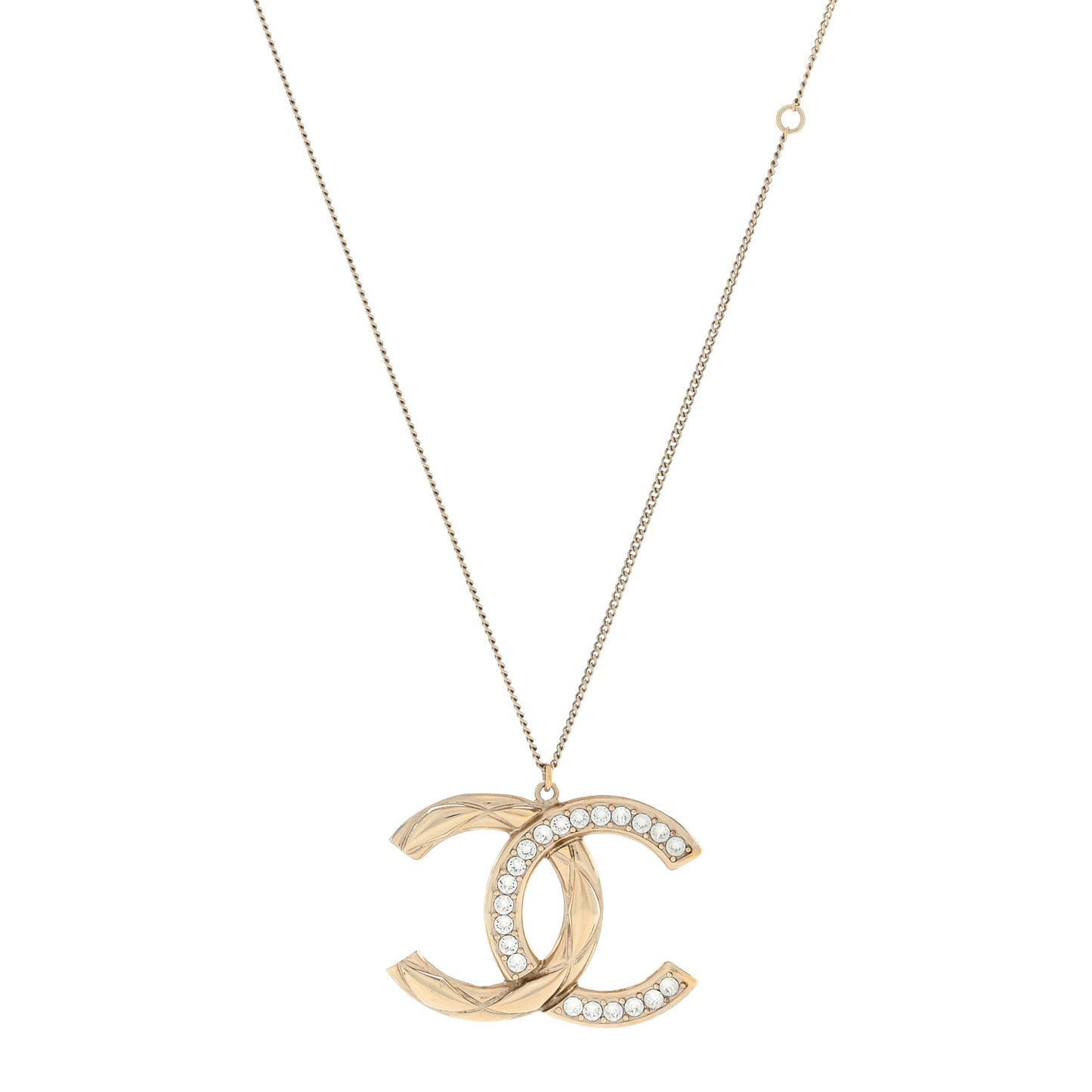 Crystal Metal Quilted CC Pendant Necklace Gold