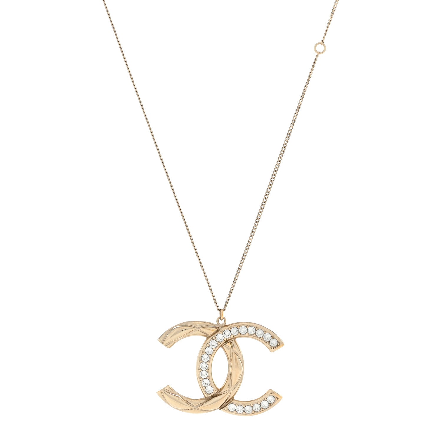 Chanel Crystal Metal Quilted CC Pendant Necklace Gold 1 of 3