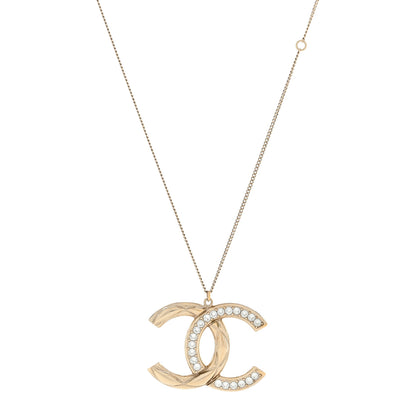Chanel Crystal Metal Quilted CC Pendant Necklace Gold 1 of 3
