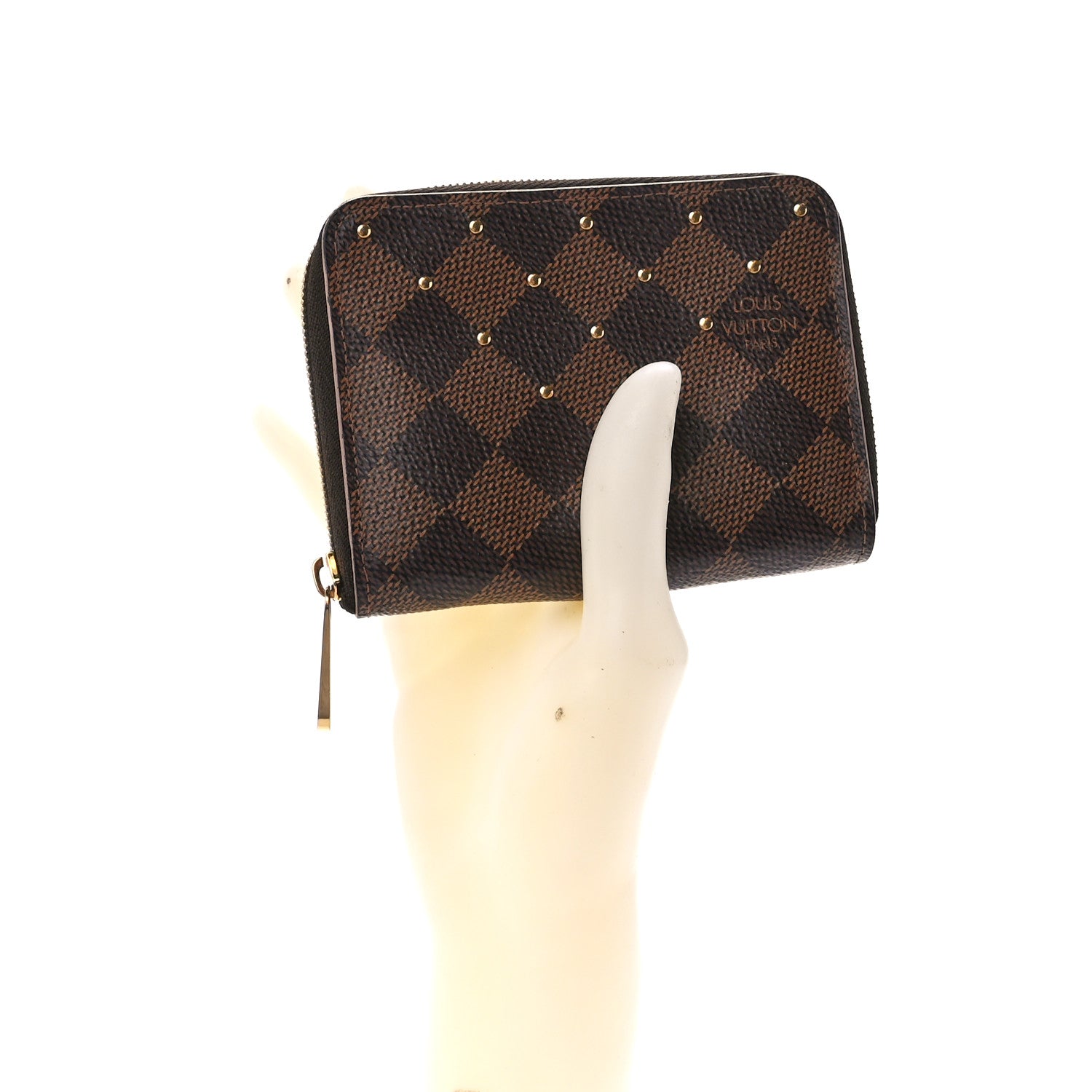 Louis Vuitton Damier Ebene Studded Zippy Coin Purse Rose Ballerine 2 of 10