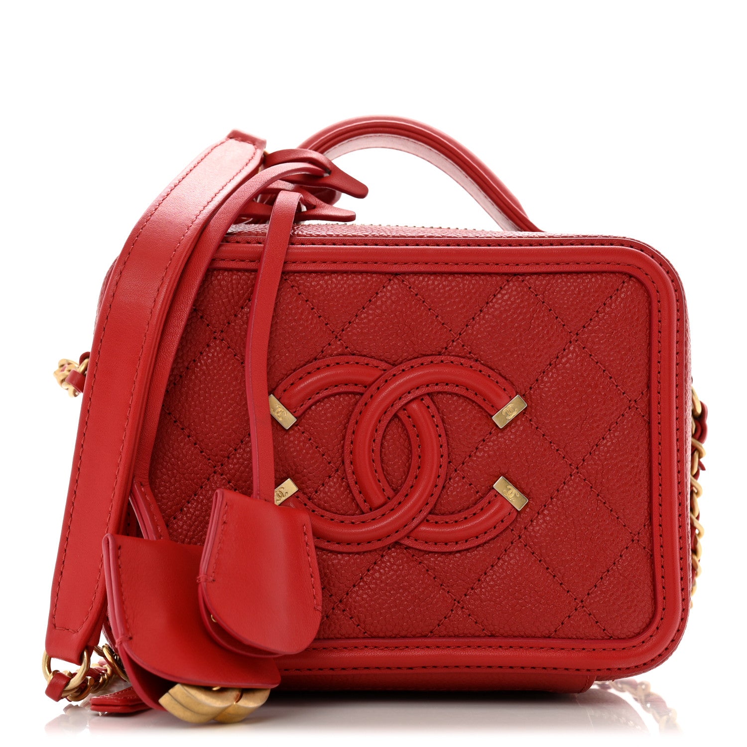 Chanel Caviar Quilted Small CC Filigree Vanity Case Red 1 of 15