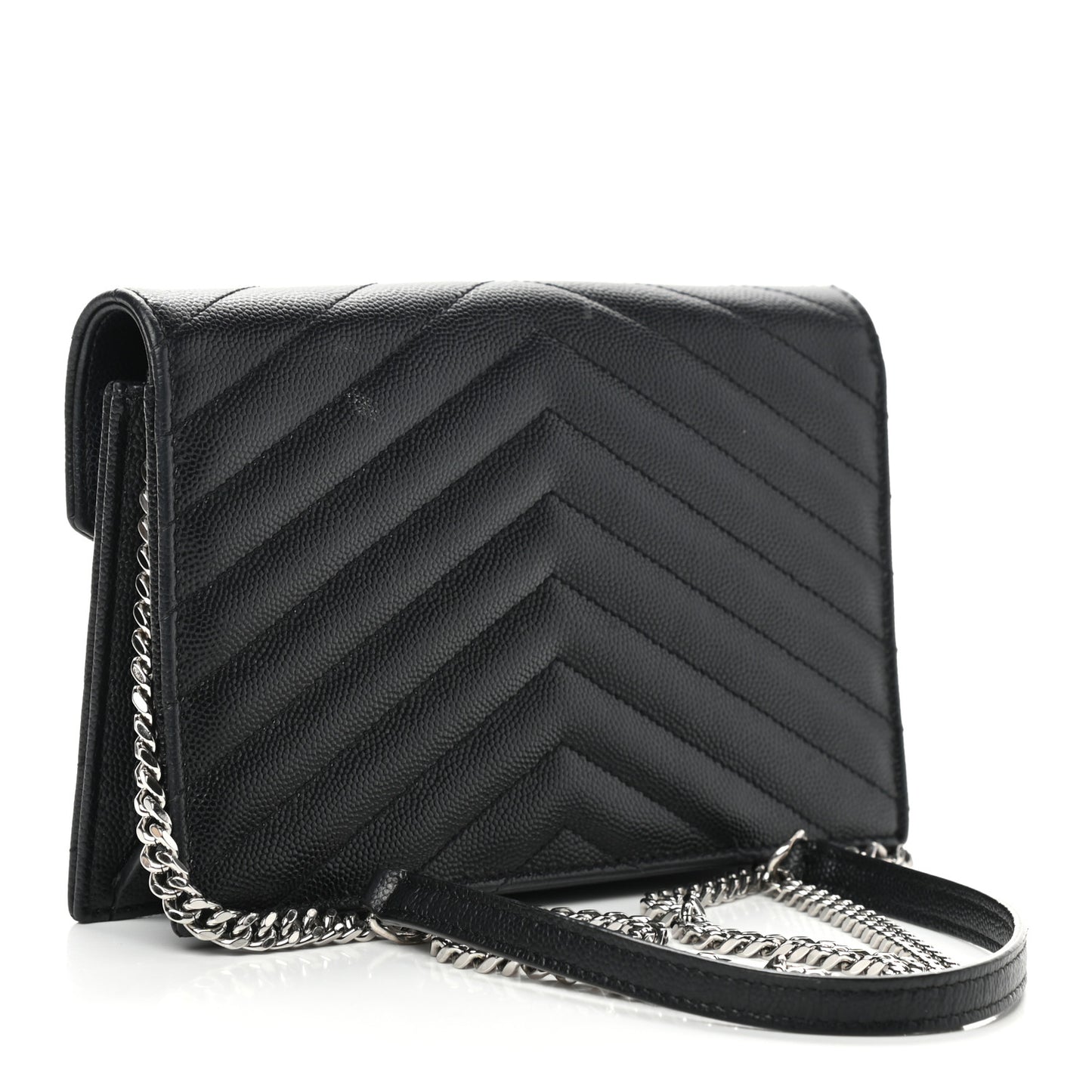 Grain De Poudre Matelasse Chevron Monogram Envelope Chain Wallet Black