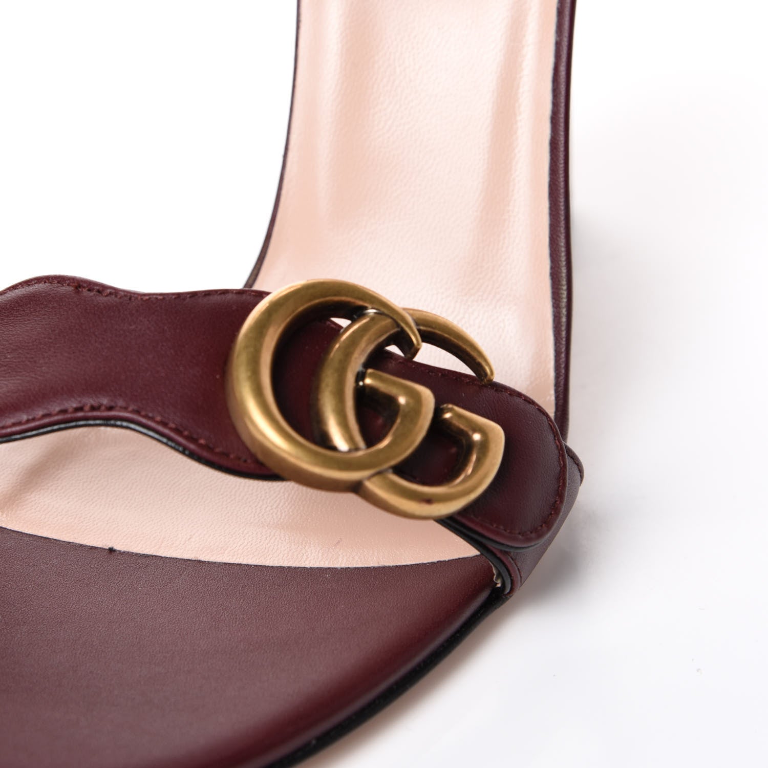 Gucci Lifford Calfskin GG Marmont Ankle Wrap 105mm Sandals 37.5 Vintage Bordeaux 10 of 12