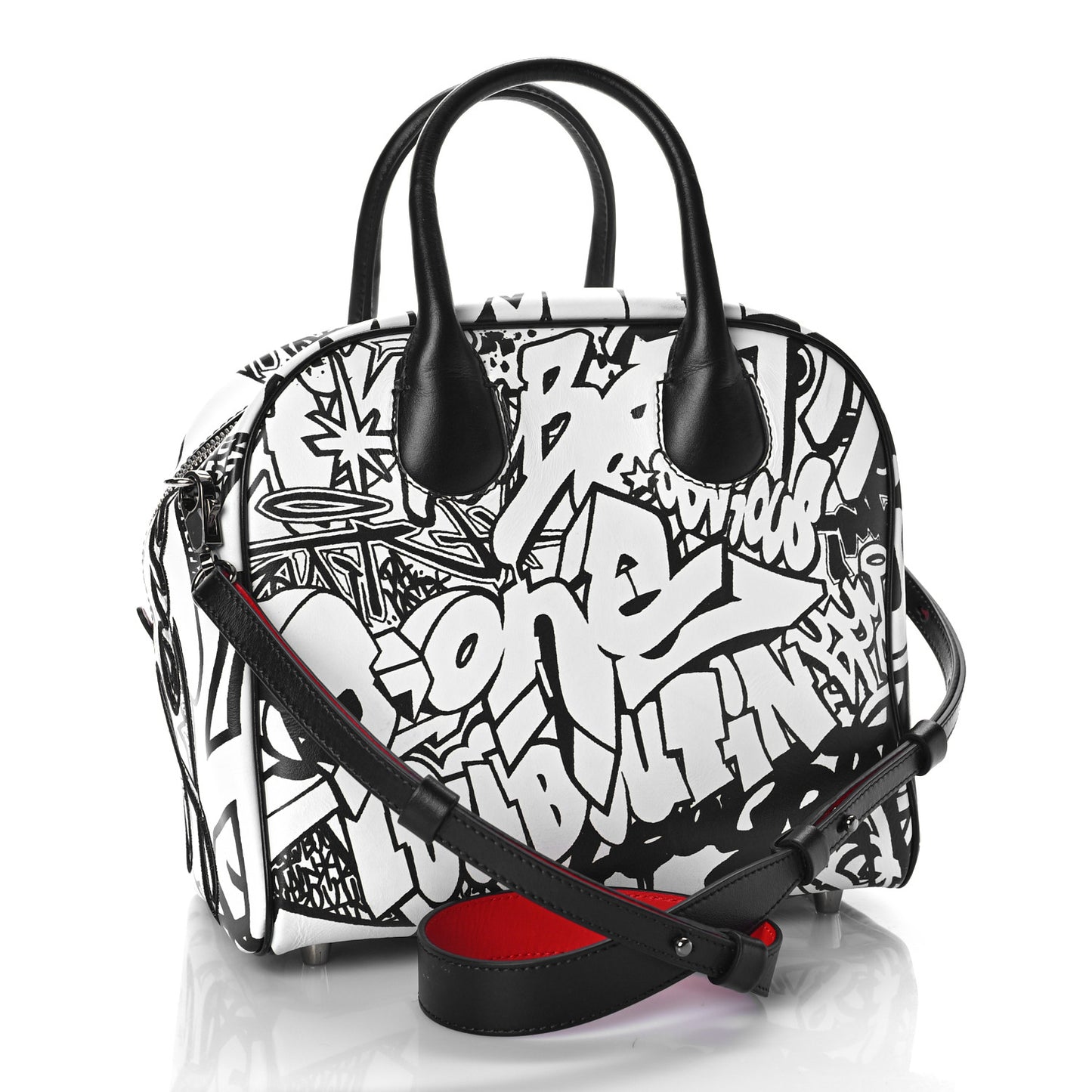 Calfskin Print Small Marie Jane Top Handle Black