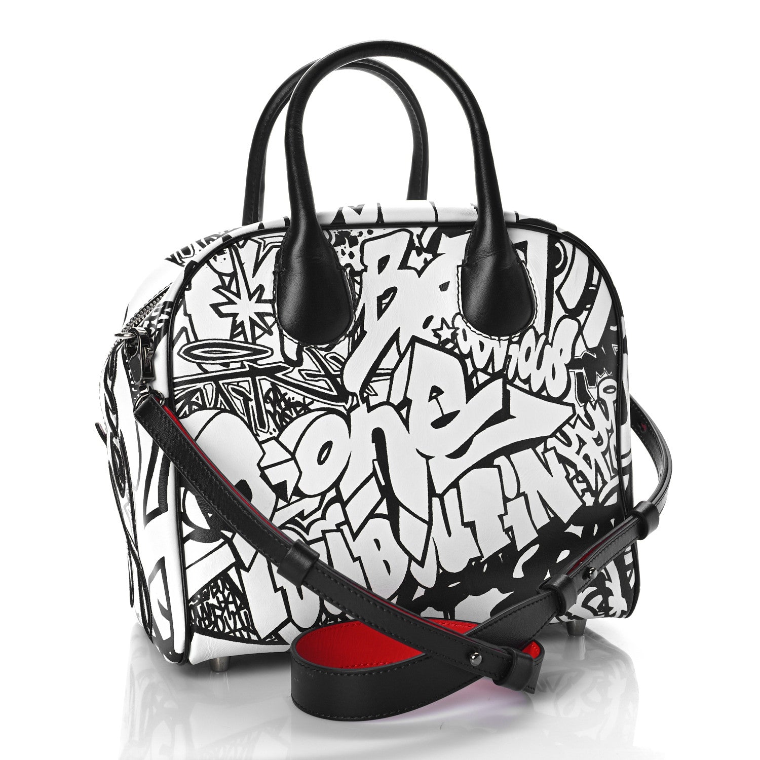 Christian Louboutin Calfskin Print Small Marie Jane Top Handle Black 3 of 8