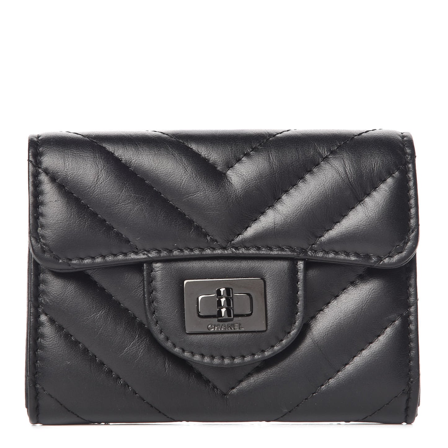 Aged Calfskin Chevron Quilted Reissue Card Holder Wallet So Black