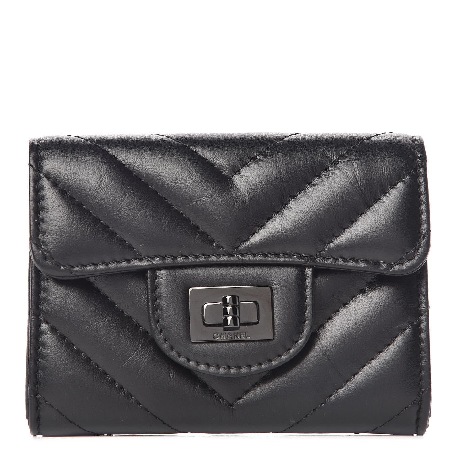 Chanel Aged Calfskin Chevron Quilted Reissue Card Holder Wallet So Black 1 of 9