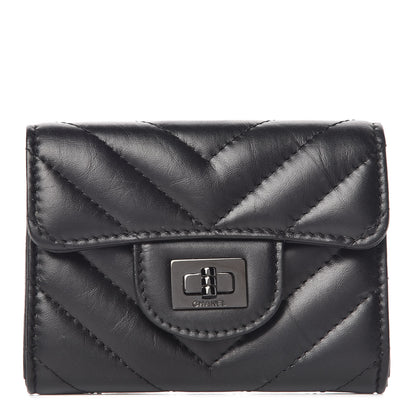 Chanel Aged Calfskin Chevron Quilted Reissue Card Holder Wallet So Black 1 of 9
