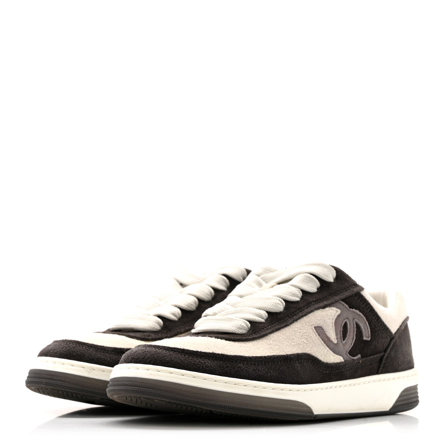 Chanel Suede Kidskin Womens CC Sneakers 36 Black White 4 of 10